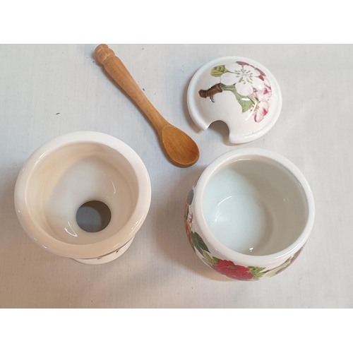 621 - Portmeirion Collection; Bowl / Pot, Honey Jar with Lid and Wooden Spoon, Egg Holder and Hot Plate