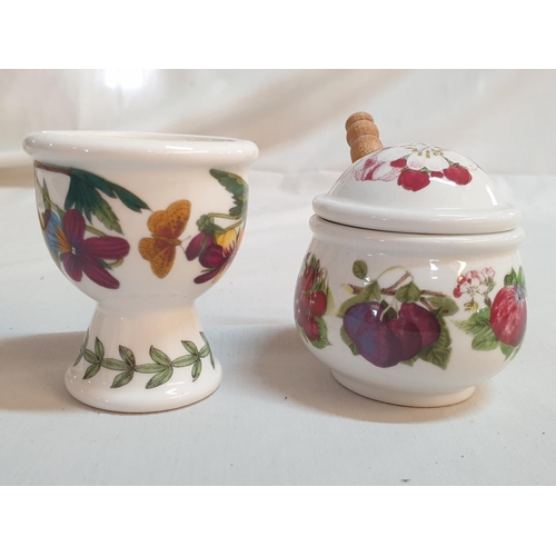 621 - Portmeirion Collection; Bowl / Pot, Honey Jar with Lid and Wooden Spoon, Egg Holder and Hot Plate