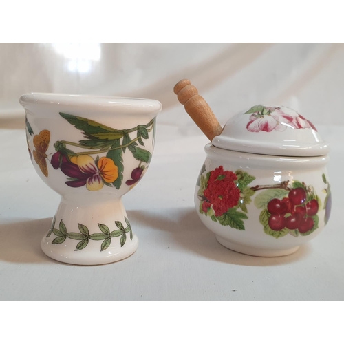 621 - Portmeirion Collection; Bowl / Pot, Honey Jar with Lid and Wooden Spoon, Egg Holder and Hot Plate