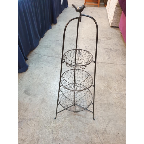 65 - 3 - Tier Iron / Wire Basket Decorated with Little Bird on Top (H:90cm)