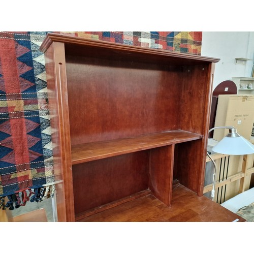 683 - Dark Cherry Colour Wood Effect Desk with 3-Drawers, Keyboard Shelf and Book Case Above, (Approx. 107... 