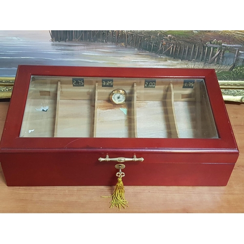 702 - Count Cigar Countertop Display Humidor with Decorative Brass Effect Hanldes (54 x 26 x 20cm Max)