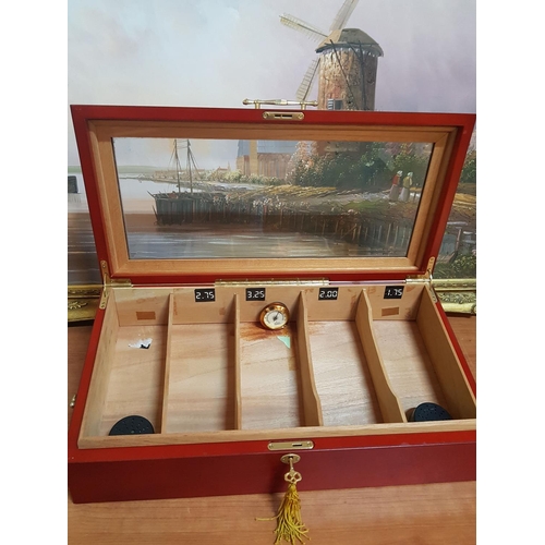 702 - Count Cigar Countertop Display Humidor with Decorative Brass Effect Hanldes (54 x 26 x 20cm Max)