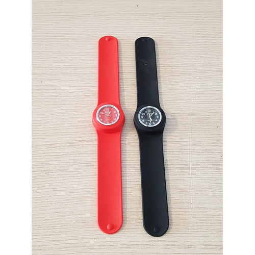 711 - Plum Fashion Round Quartz Watches on Black and Red Silicone Strap (Need Battery)