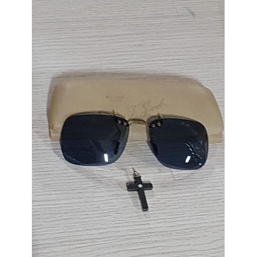 730 - Vintage Clip-on Sunglasses in Case, Together with  Black Stone Cross Pendant Set with Clear Stone (A... 