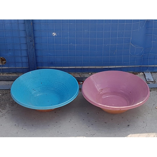 733 - Blue and Pink Huge Terracotta Garden Bowls / Plant Bowls (Ø43cm each)