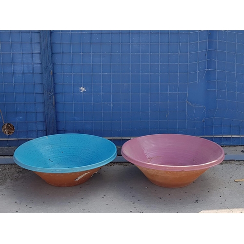 733 - Blue and Pink Huge Terracotta Garden Bowls / Plant Bowls (Ø43cm each)