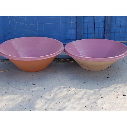 734 - 2 x Pink Terracotta Huge Garden Bowls / Plant Bowls