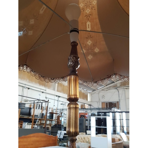 741 - Vintage Circa 50 - 70's Brass Effect Floor Lamp with Embroidery Elements Lame Shade, A/F (H:185cm)