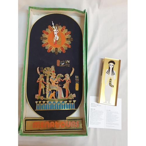 744 - Egyptian Souvenirs Decorative Clock (43 x 20cm) and Hand Pulled Silkscreen on Plexiglass (17 x 6 x 3... 