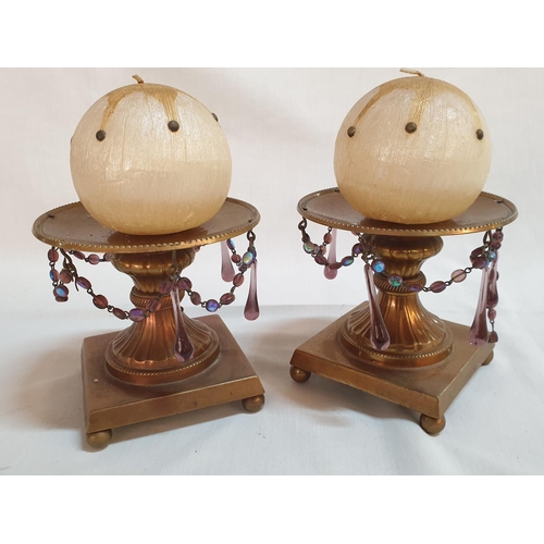 757 - Pair of Classic Style Brass Effect Candle Holders with Candles