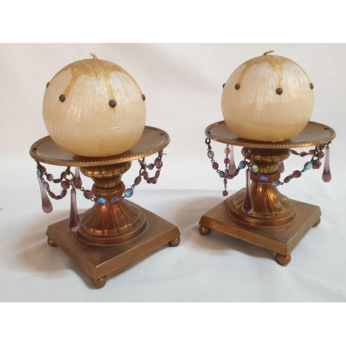 757 - Pair of Classic Style Brass Effect Candle Holders with Candles