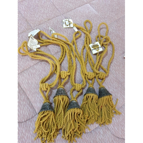 758 - Large Collection of Assorted Curtains Accessories with Various Tieback Ropes, Hooks, Few Meters of D... 