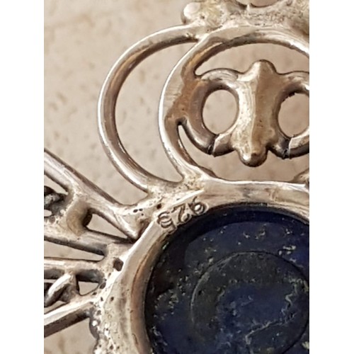 499 - 2 x Silver Pendants Filigree Dainty Pendant with Navy Blue Stone in Center (Probably Lapis) and Oval... 