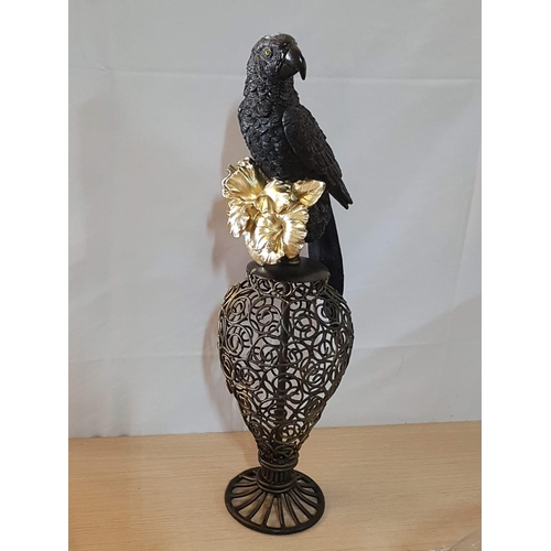 117 - Art Deco Style Parrot and Gold Flowers Ornament (H:57cm), Decorative Metal Base with Resin(?) Parrot