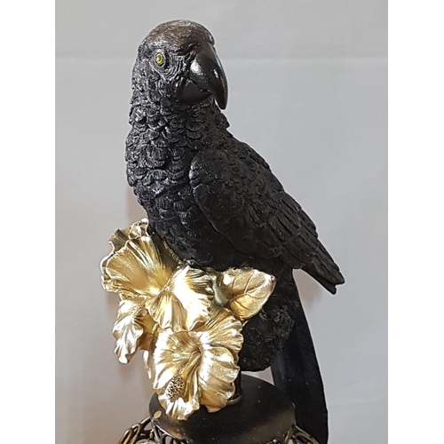 117 - Art Deco Style Parrot and Gold Flowers Ornament (H:57cm), Decorative Metal Base with Resin(?) Parrot