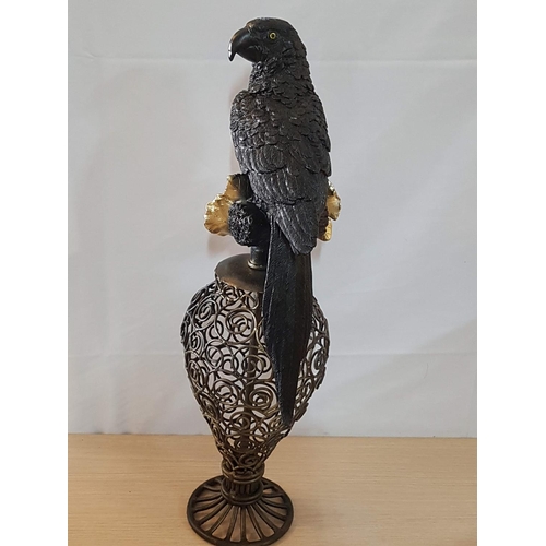 117 - Art Deco Style Parrot and Gold Flowers Ornament (H:57cm), Decorative Metal Base with Resin(?) Parrot