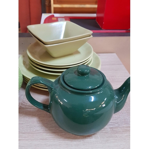 35 - Large Collection of Green Tone Crockery