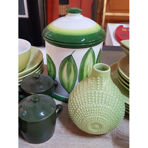 35 - Large Collection of Green Tone Crockery