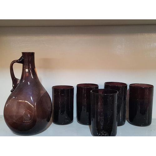 560 - Vintage Style Hand Made Water Set; Carafe and 5 x Matching Glasses