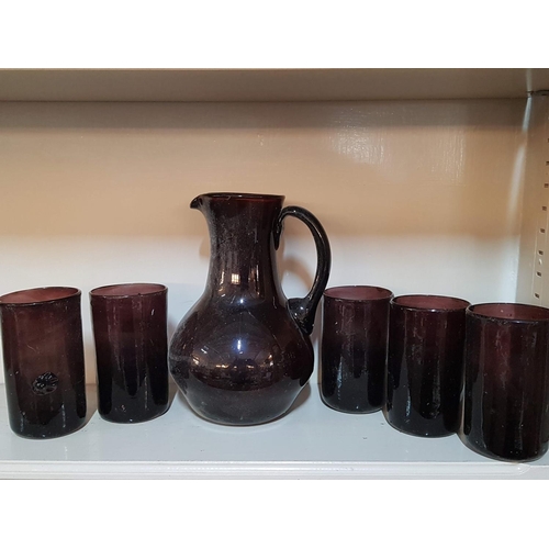 560 - Vintage Style Hand Made Water Set; Carafe and 5 x Matching Glasses