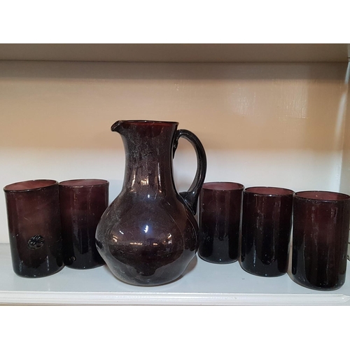 560 - Vintage Style Hand Made Water Set; Carafe and 5 x Matching Glasses