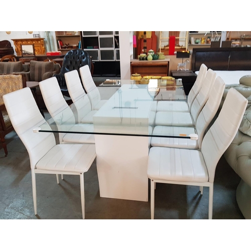 597 - Modern Glass Top Table with 8 x Chairs