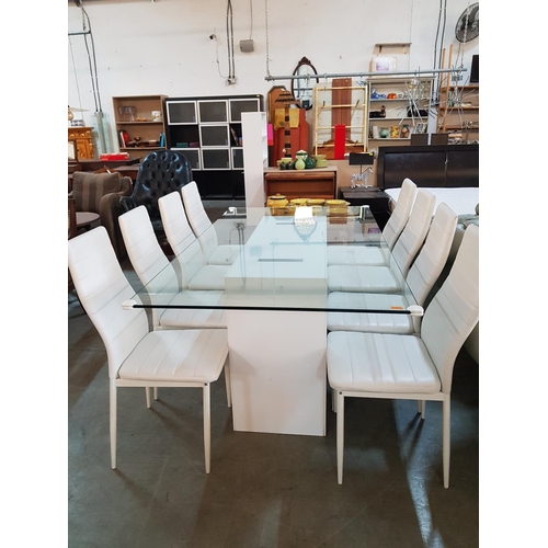 597 - Modern Glass Top Table with 8 x Chairs