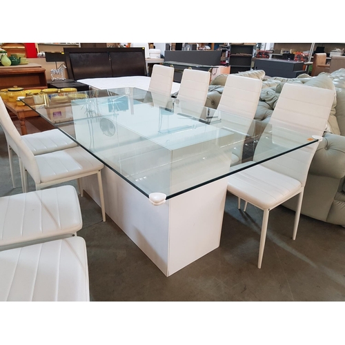 597 - Modern Glass Top Table with 8 x Chairs