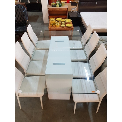 597 - Modern Glass Top Table with 8 x Chairs