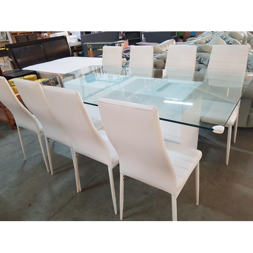 597 - Modern Glass Top Table with 8 x Chairs