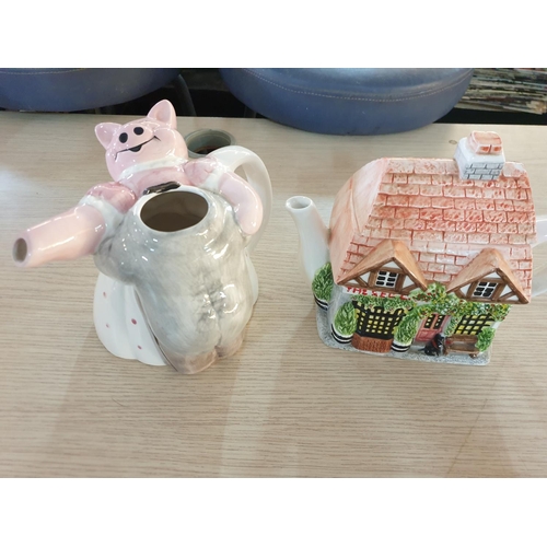 616 - Large Ceramic Collection; Biscuit Jar, Money Box, 3 x Tea Pots (1 x Missing Lid) and 2 x Ornament