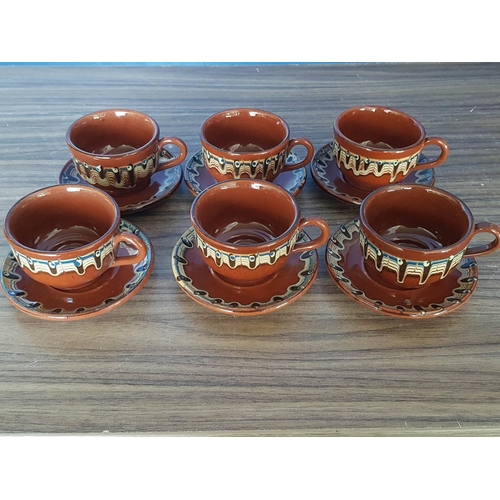 633 - Rustic Collection of Traditional Rural Water / Wine Jugs and Set of Coffee Cups with Saucers in Folk... 