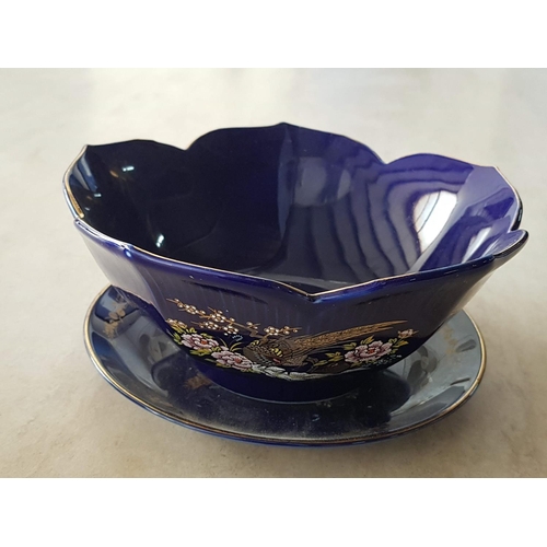 637 - Peacock Cobalt Blue, Made in Japan Sweets Bowl (Ø19cm) with Matching Plate (Ø16.5cm)