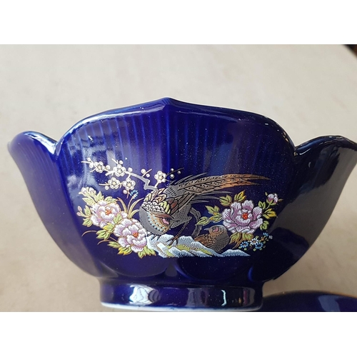 637 - Peacock Cobalt Blue, Made in Japan Sweets Bowl (Ø19cm) with Matching Plate (Ø16.5cm)