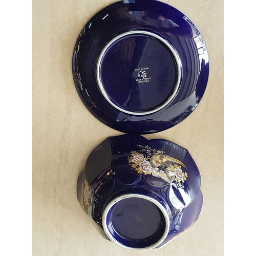 637 - Peacock Cobalt Blue, Made in Japan Sweets Bowl (Ø19cm) with Matching Plate (Ø16.5cm)