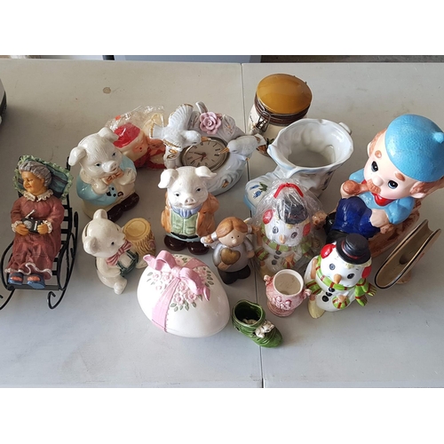 642 - Huge Collection of Retro Ornaments; Small Plant Pot, Candle Ceramic, Container, Money Boxes etc