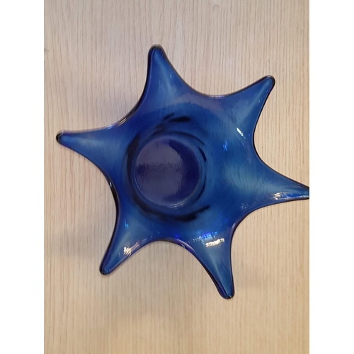 652 - Blue Glass Large Pedestal Bowl (Ø41cm x H:18cm) Together with Star Shape Bowl (Ø18cm x H:8cm)