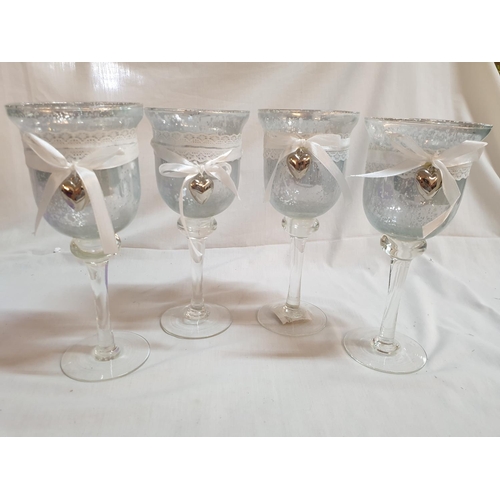 653 - 2 x Set of 4 x Crystal and Hand Decor Heart Wine Glasses (8pcs)