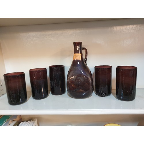 565 - Vintage Style Hand Made Water Set; Jug and 5 x Matching Glasses