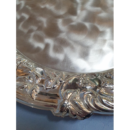 17 - Ikora Large Silver Plated Round (Ø: 35cm) Floral Pattern Tray (Tarnish Resistant Silver Plate)