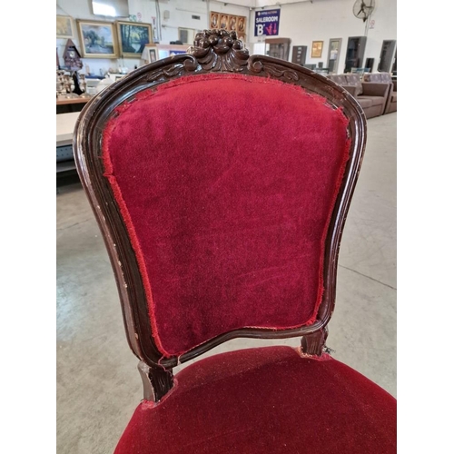 14 - Vintage Carved Wood Dining Chair with Cabriole Legs and Red Fabric Padded Seat & Back Rest