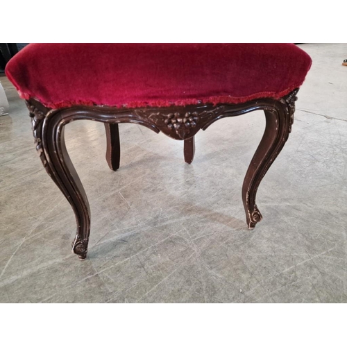 14 - Vintage Carved Wood Dining Chair with Cabriole Legs and Red Fabric Padded Seat & Back Rest