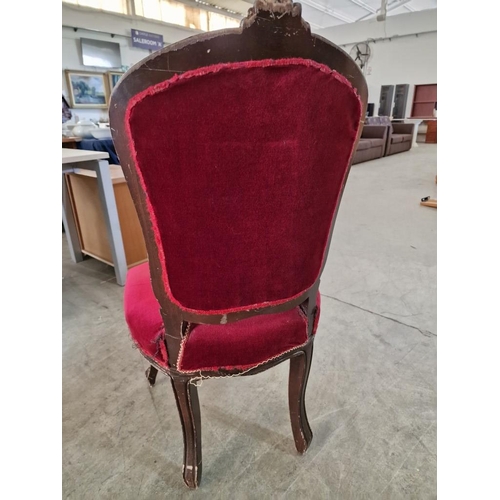 14 - Vintage Carved Wood Dining Chair with Cabriole Legs and Red Fabric Padded Seat & Back Rest