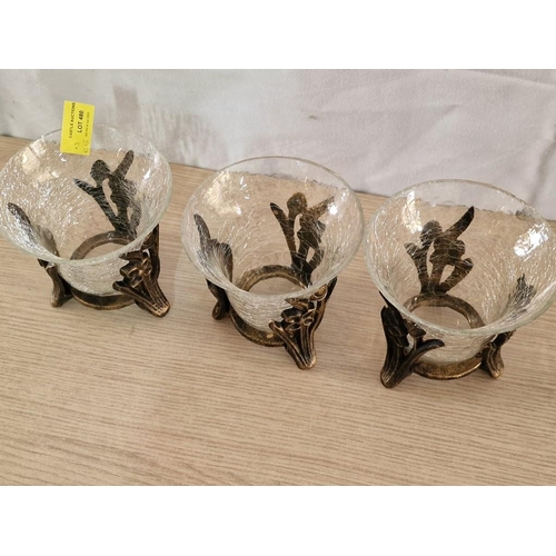 35 - Brass Effect and Cracked Glass Candle holders (3)