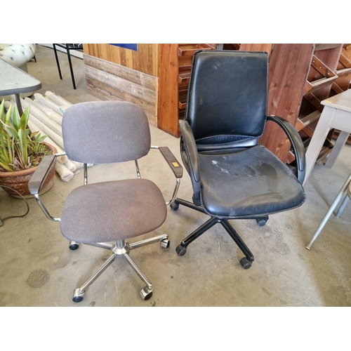 63 - 2 x Office Swivel Arm Chairs; Grey Fabric and Black Leatherette, (2)