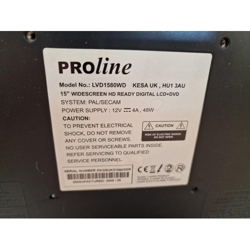 103 - Proline 15'' TV with Built-in DVD Player, Together with Separate Philips DVD Player and Various Cabl... 