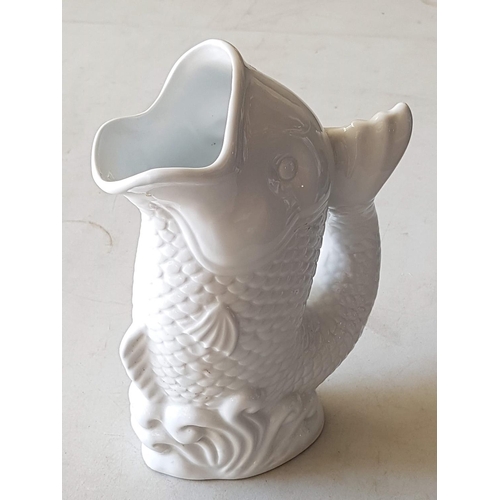 113 - Boston Warehouse Fish Zoology White Porcelain Pitcher (H:27cm, Holds About 1ltr)