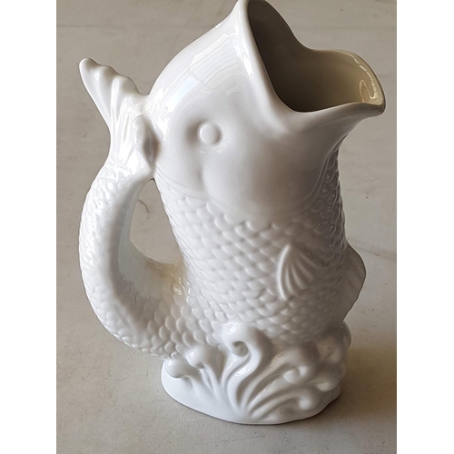 113 - Boston Warehouse Fish Zoology White Porcelain Pitcher (H:27cm, Holds About 1ltr)