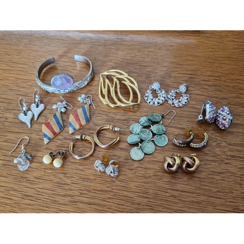 129 - Collection of Assorted Costume Jewelery; Earrings, Brooch, Bangle Bracelet, etc